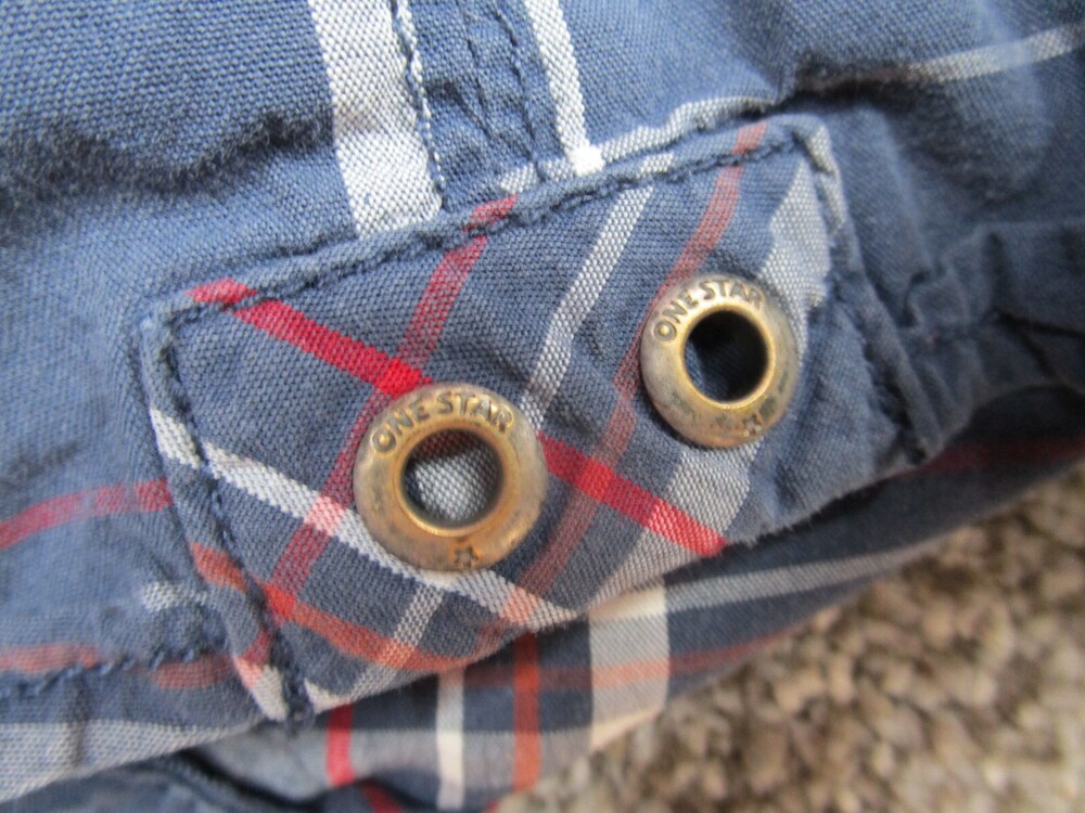 Converse Shirt Men Small Blue Plaid One Star Long Sleeve Cotton Skater Grunge - Picture 9 of 13